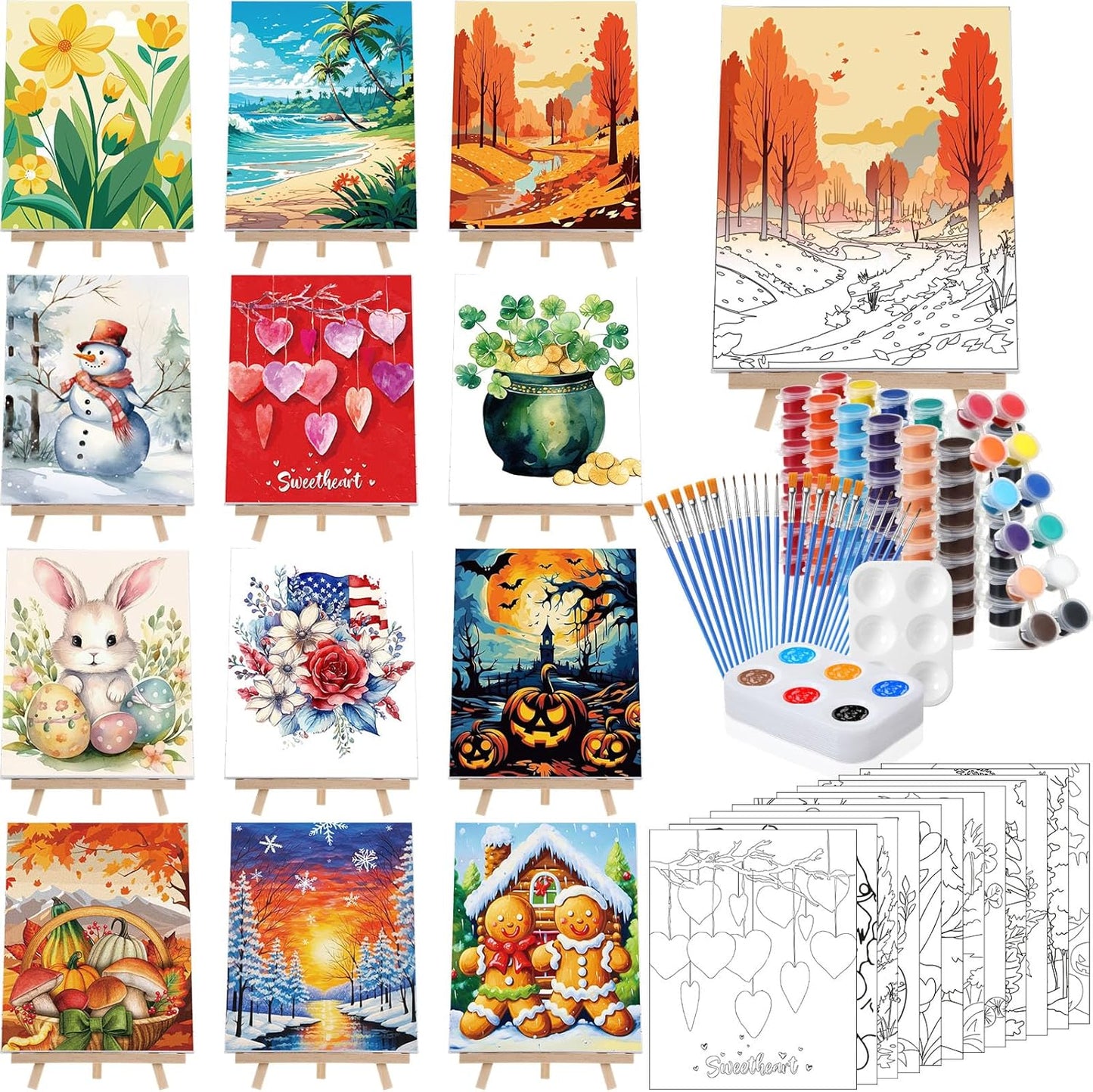 Zhanmai 12 Pack Pre Drawn Canvas for Painting Sip and Paint Kit 8" x 10" Paint Party Set Canvas Painting Pre Printed Canvases for Party Favor DIY Virtual Adult's Date Night (Classic Style) - Crafty Corner