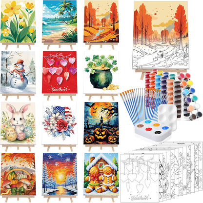 Zhanmai 12 Pack Pre Drawn Canvas for Painting Sip and Paint Kit 8" x 10" Paint Party Set Canvas Painting Pre Printed Canvases for Party Favor DIY Virtual Adult's Date Night (Classic Style) - Crafty Corner