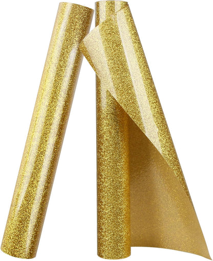 TORC Gold Glitter HTV Heat Transfer Vinyl 2 Rolls Iron on Vinyl for T Shirts Crafts 12 inch x 5 ft