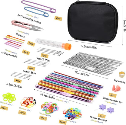 IMZAY 110 Pcs Crochet Hooks Set, Crochet Needles, Ergonomic Crochet Hooks Kit with Storage Case, Knitting Accessories, Knitting Blunt Needles Stitch Marker DIY Hand Knitting Craft for Beginners