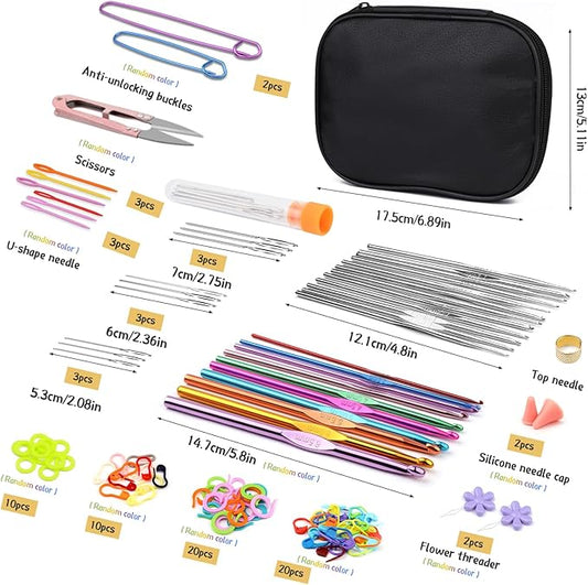 IMZAY 110 Pcs Crochet Hooks Set, Crochet Needles, Ergonomic Crochet Hooks Kit with Storage Case, Knitting Accessories, Knitting Blunt Needles Stitch Marker DIY Hand Knitting Craft for Beginners
