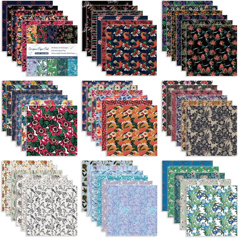 Origami 6x6 Paper Kit 150 Sheets 50 Vivid Colors Double Sided Same Printed Traditional Patterns Square for Arts Crafts Projects Japan traditional Chiyo Japanese Chiyogami - Crafty Corner