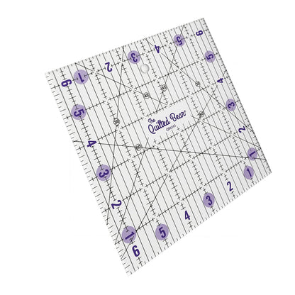 The Quilted Bear Quilting Rulers - Transparent Acrylic Non Slip Quilting, Patchwork & Sewing Ruler with Clear Black Lines & 30, 45 & 60 Degree Angles for Perfect Accuracy & Precision (6.5" x 6.5")