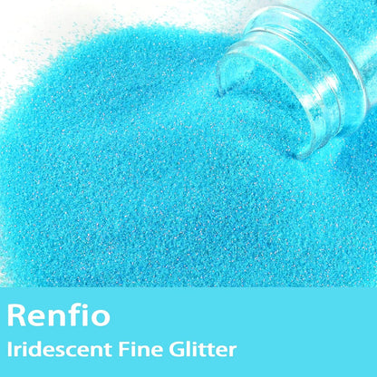 Renfio Iridescent Ultra Fine Glitter Powder Resin Supplies Glitters 1.94 Oz (55g) PET Flake Crafts Sequins 1/128" 0.008" 0.2mm Epoxy Chips Flakes for Tumblers Slime Olympic Decorations - Dream Blue