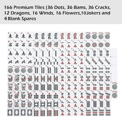 ZGME American Mahjong Set,166 White Tiles with Brown Rectangular Bag and Accessories,4 All-in-One Mahjong Racks with Pushers