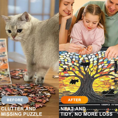 Napzy Puzzle Mat Rollup for Jigsaw Puzzles Storage Matt Roll Up Puzzle Board Saver with 8 Sorting Trays 1 Drawstring Bag Puzzle Table for Up to 1500 PCS