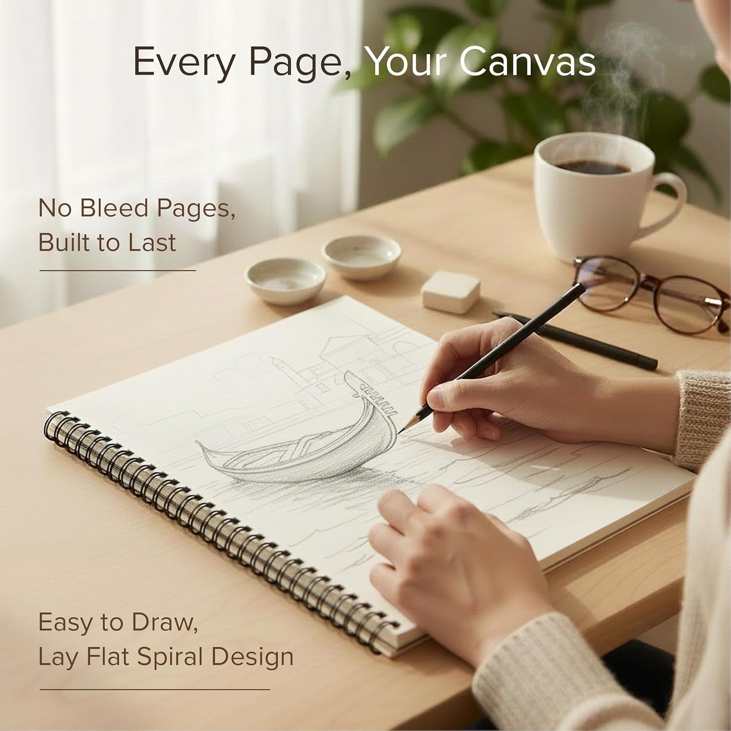 Artist’s Sketchbook Hardcover – 200GSM Very Thick Paper – Large, Spiral Sketch Book for Drawing and Mixed Media – Sketch Pad, Art Book - 11.4 x16.5, 40 Sheets / 80 Pages - Crafty Corner