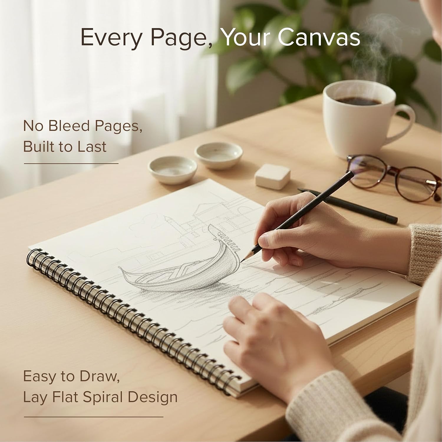 Artist’s Sketchbook Hardcover – 200GSM Very Thick Paper – Large, Spiral Sketch Book for Drawing and Mixed Media – Sketch Pad, Art Book - 11.4 x16.5, 40 Sheets / 80 Pages - Crafty Corner