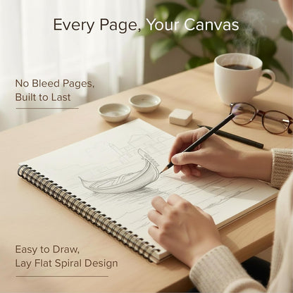 Artist’s Sketchbook Hardcover – 200GSM Very Thick Paper – Large, Spiral Sketch Book for Drawing and Mixed Media – Sketch Pad, Art Book - 11.4 x16.5, 40 Sheets / 80 Pages - Crafty Corner