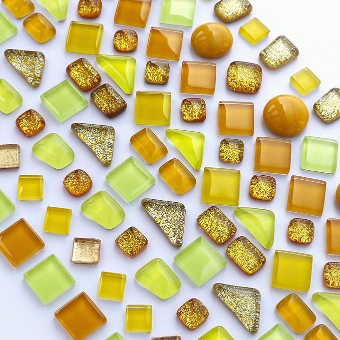 LITMIND Assorted Gold Yellow Irregular Crystal Mosaic Tiles, 9oz Value Pack - Perfect for Art Crafts, Mosaic Making Projects, Home Decor, and More