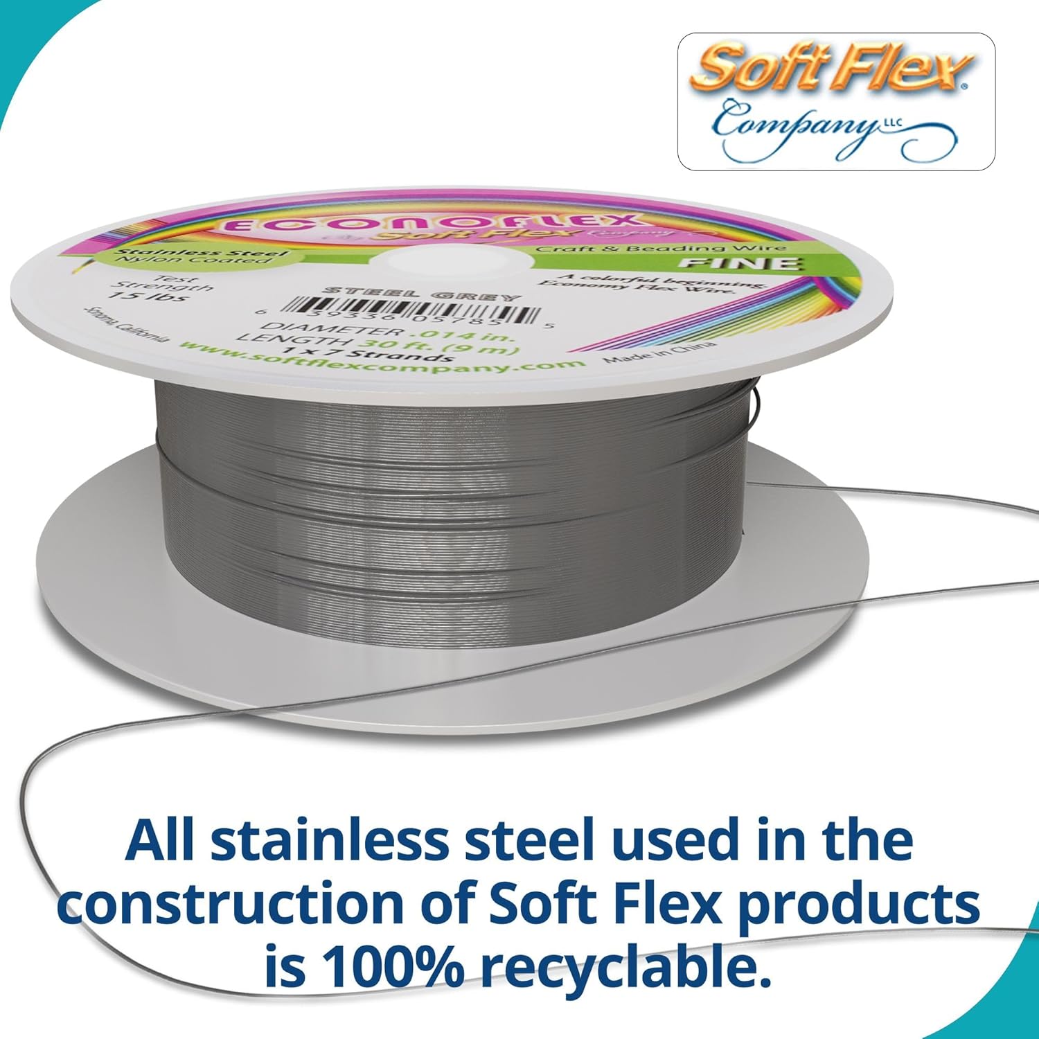 Soft Flex Econoflex Hobby Beading Wire - Fine Gauge 0.014-30 Feet No Lead Crafting Wire - Crafty Corner
