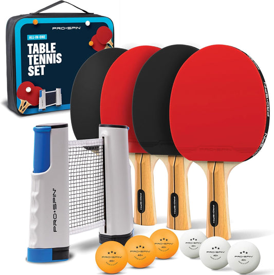 PRO SPIN All-in-One Ping Pong Set - Retractable Ping Pong Net for Any Table (72"), Ping Pong Paddles and Balls, Storage Case - Portable Table Tennis Family Games, Gifts for Boys & Girls
