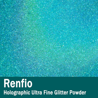 Renfio Holographic Ultra Fine Glitter Powder Metallic Resin Glitter 2.11 Oz (60g) PET Flakes Crafts Sequins 1/128" 0.008" 0.2mm Epoxy Chips Flakes for Tumblers Roses Slime - Laser Light Teal Blue