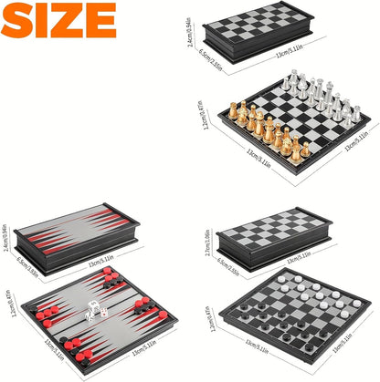 Chess Board Game Set Mini Magnetic Chess Kit Table Game with Folding Case 5'' Portable 3 in 1 Chess Checkers Backgammon Set Travel Game 2 Players