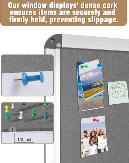 36"x24" Enclosed Bulletin Board, Lockable Weather-Resistant Aluminum Cork Noticeboard for School & Office, Silver Frame w/Grey Flet