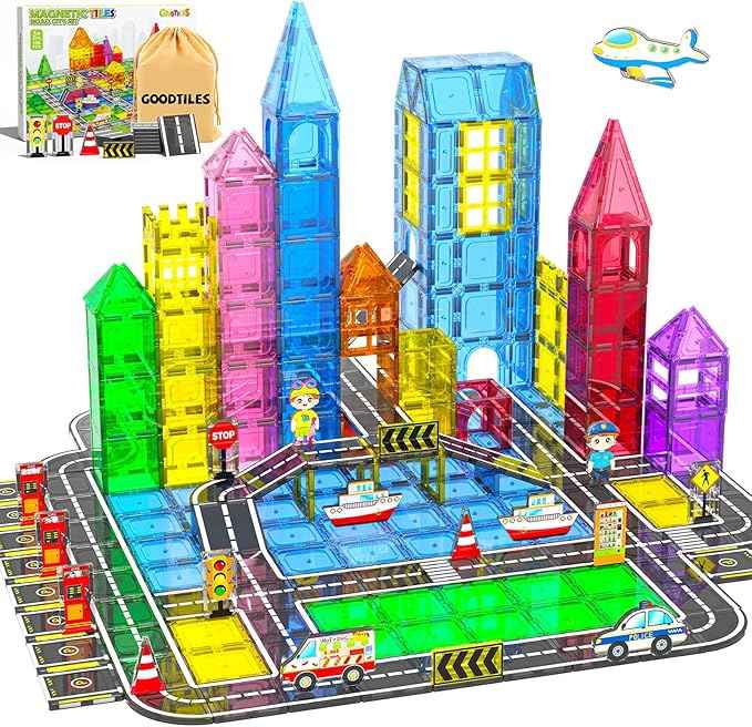 106Pcs Magnetic Tiles, Magnetic Building Blocks, Preschool Montessori Toys Gift for 3+ Year Old Boys and Girls, Sensory Toys for Kids Aged 3-5 and 4-8, Ideas for Toddler with Autism Christmas