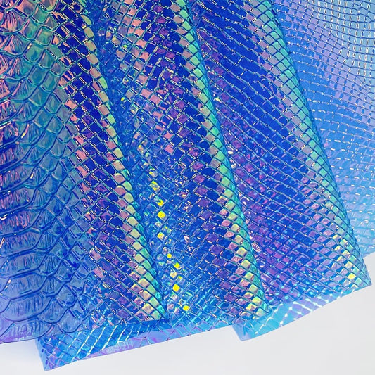 ONEART | Iridescent Transparent Embossed Vinyl Holographic Blue Clear PVC Vinyl Craft Film 16"×54" for Sewing DIY Projects (Snakeskin-Dark Blue)