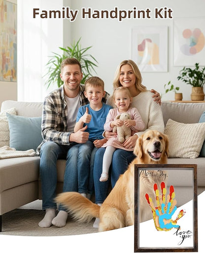 Family Handprint Kit DIY Hand and Footprint Casting Kit with Keepsake Photo Frame, 6 Non-Toxic Baby-Safe Paint, Personalized Gifts for New Parents, Grandparents, Couples from Newborn