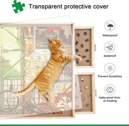 ALL4JIG 1500 Piece Rotating Puzzle Board with Drawers and Cover,25"x34"Portable Wooden Jigsaw Puzzle Table for Adults Portable,Lazy Susan Spinning Puzzle Boards Birthday Gift for mom