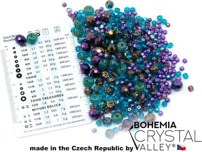 1.8oz (50g) of Blue Purple Mix of Czech Faceted Fire Polished Beads (Round, Catherdal, Rondelle)