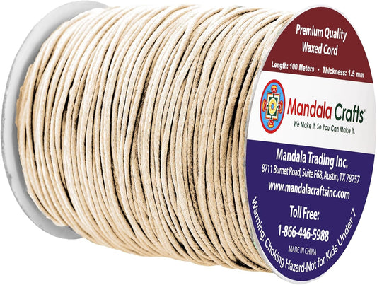 Mandala Crafts 1.5mm 109 Yards Cream Cotton Waxed Cord for Jewelry Making Bracelet Cord Waxed String - Beading String Thread Jewelry Cords for Necklaces String