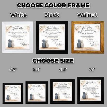 Personalized 2nd Mom Gift Pebble Art Frame, Custom To My Bonus Mom Wooden Family Plaque, Stepmom Mother’s Day & Birthday Gifts for Mother, Women, Family Name Sign Home Decor Keepsake