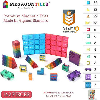 162PCS Premium Magnetic Tiles Set | STEM-Authenticated Magnetic Building Blocks | Educational Construction Toy for Kids Ages 3–8 (Boys & Girls)