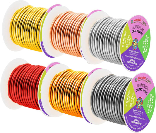 Mandala Crafts 8 Gauge Anodized Aluminum Craft Wire for Jewelry Making - 120 FT Colored Flexible Silver Copper Light Gold Gray Gold Red Wire - Bendable for Bonsai Armature Crafting Sculpting - Crafty Corner