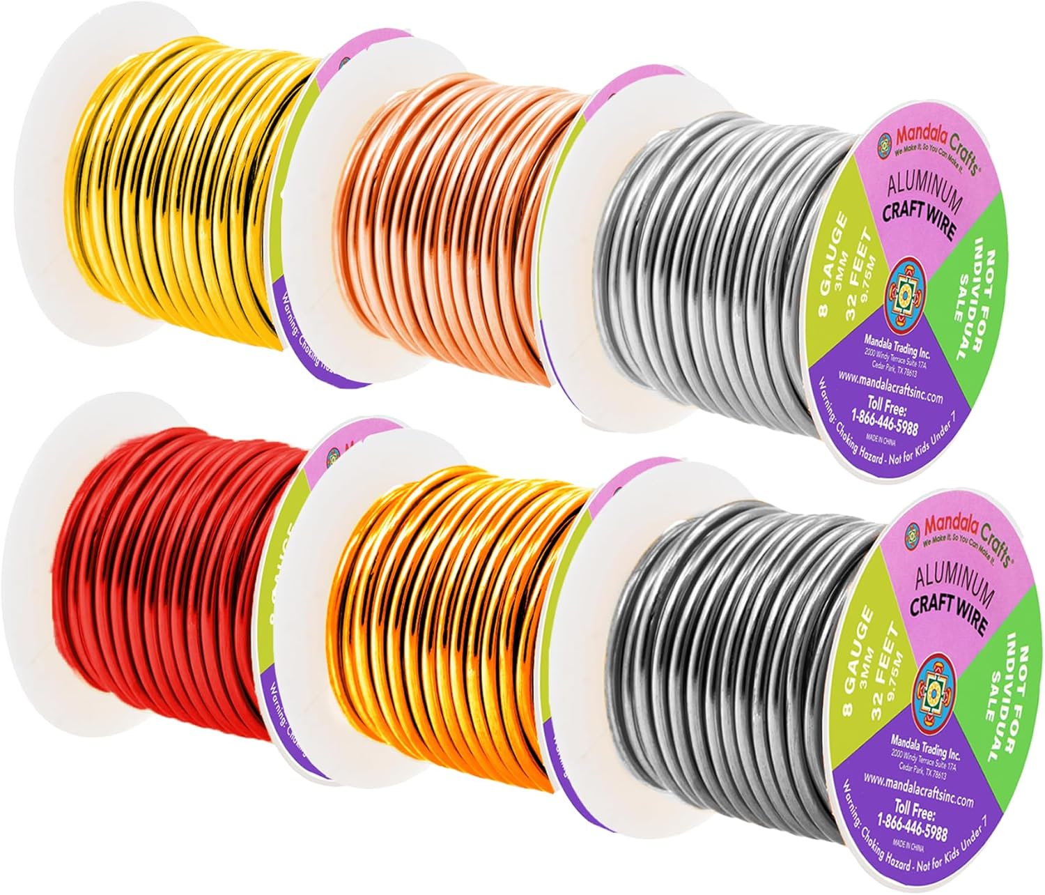 Mandala Crafts 8 Gauge Anodized Aluminum Craft Wire for Jewelry Making - 120 FT Colored Flexible Silver Copper Light Gold Gray Gold Red Wire - Bendable for Bonsai Armature Crafting Sculpting - Crafty Corner