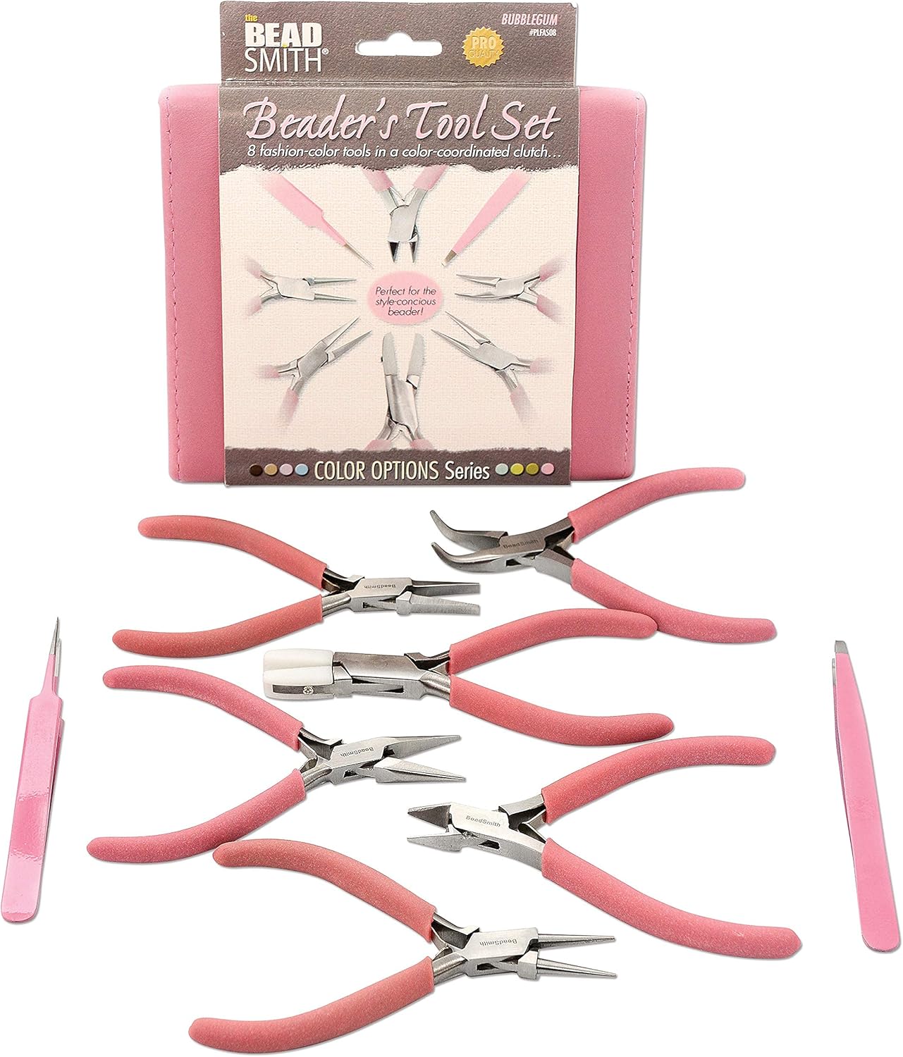 The Beadsmith Fashion Color Pliers – Set of 8 Slimline Color-Coordinated Tools – Matching Clutch in Bubblegum – Jewelry Making Supply Kit to Create Necklaces, Bracelets, Earrings & More - Crafty Corner