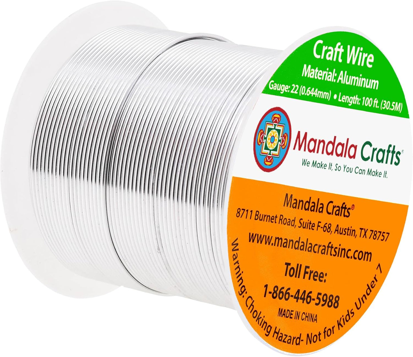 Mandala Crafts 22 Gauge Anodized Aluminum Craft Wire for Jewelry Making - 100 FT Colored Flexible Silver Tone Wire - Bendable for Bonsai Armature Crafting Sculpting - Crafty Corner