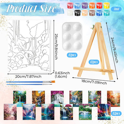 Zhanmai 12 Pack Pre Drawn Canvas for Painting Sip and Paint Kit 8" x 10" Paint Party Set Canvas Painting Pre Printed Canvases for Party Favor DIY Virtual Adult's Date Night(Realistic Landscape) - Crafty Corner
