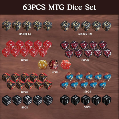 63 PCS MTG Dice Counters Set, D6 MTG Tokens with Bulk Abilities Keywords and MTG Life Counters, Dice Set for Magic The Gathering, TCG and Card Games