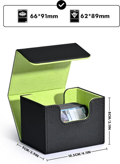 ZLCA Card Deck Box for Trading Cards, MTG Commander Deck Box Holds 120+ Single Sleeved, Leather Magnetic Card Storage Case Fits for TCG CCG Magic(Black& Green)