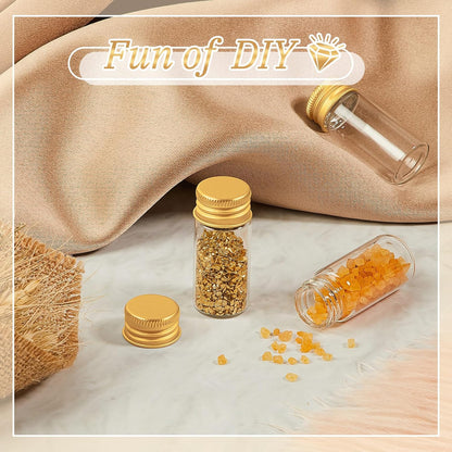 100 Pcs Small Clear Vials Spice Mini Jars with Lids Mini Glass Bottles with Screw Aluminum Metal Caps Tiny Jars Sample Containers for Powder Cream Cosmetic Jewelry Wedding(10 ml,Gold Caps)