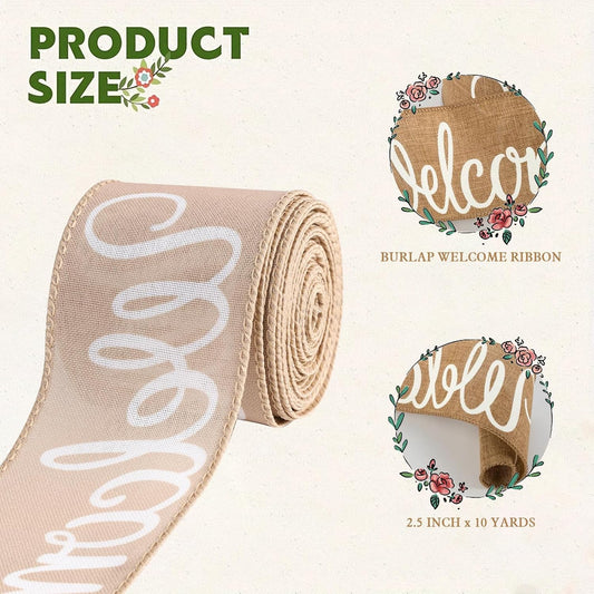 Burlap Ribbon Wired, Farmhouse Rustic Welcome Ribbon for Gifts Wrapping DIY Crafts Floral Bows Wreath Making Party Supplies Holiday Home Decoration, 2.5 Inch x 10 Yards - Crafty Corner