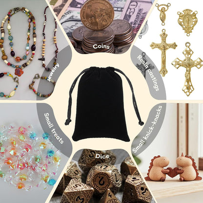 Velvet Drawstring Jewelry Bag, 50Pcs Black Coin Pouch, 3x4 Dice Bag, Or Wrapping Halloween Party Favors, Small Jewelry, Small Bussiness, Palm Crosses, Chains, Bracelet, For Church