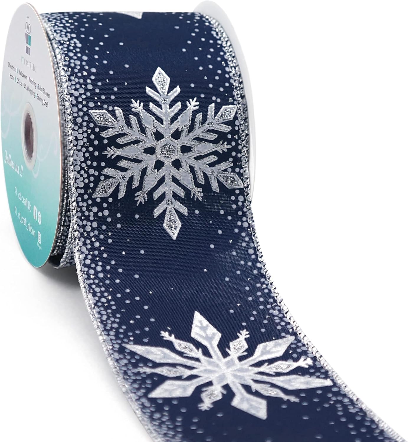 CT CRAFT LLC Navy Satin with Silver Snowflake Wired Ribbon 2.5 Inch x 10 Yards for Christmas Home Decor Tree Topper Bow Gift Wrapping DIY Crafts Wreath Garland - Crafty Corner