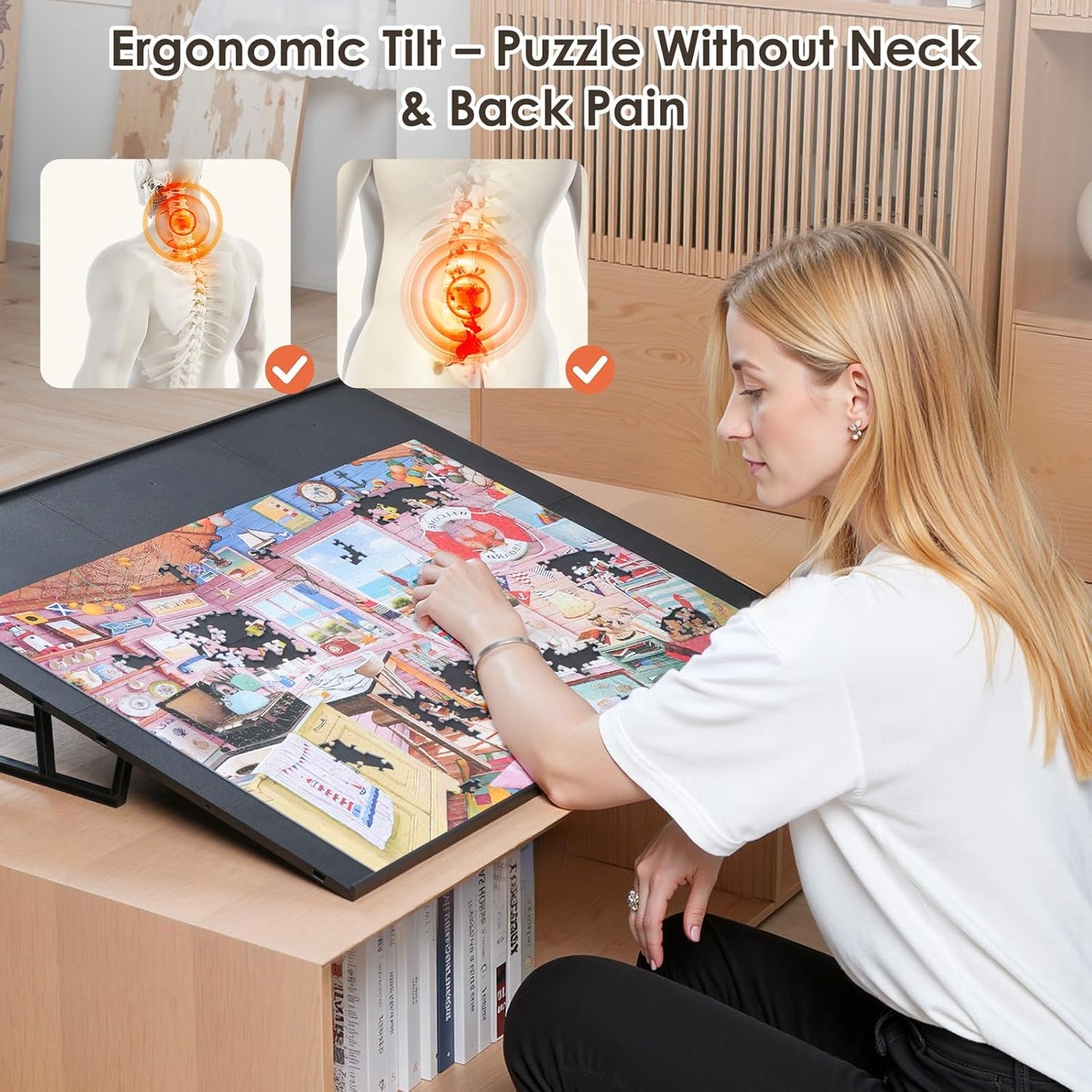 WELGEE 1000-Piecce Tilting Puzzle Board with Stand, 31” x 24” Lightweight Portable Puzzle Table for Adults & Seniors, DIY Customizable Puzzle Accessory Only 3.5 lbs (Black)