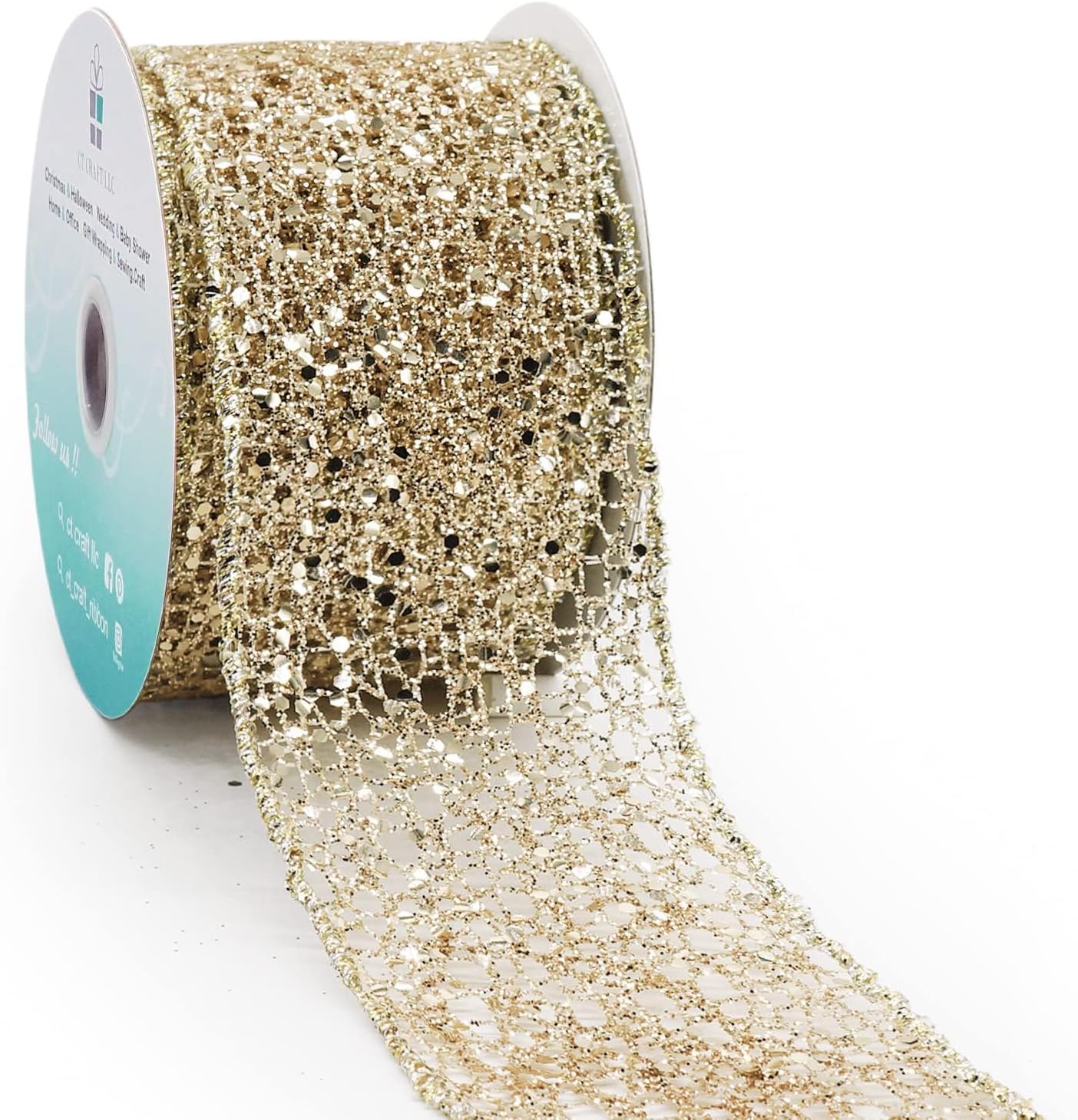 CT CRAFT LLC Sparkling Glitter Mesh Wired Ribbon 2.5" x 10 Yards Champagne Gold for Christmas Home Decor Bow Gift Wrapping DIY Crafts Wreath - Crafty Corner