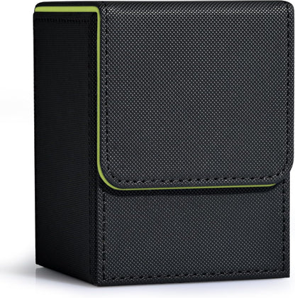ZLCA Card Deck Box for Trading Cards, MTG YuGiOh Deck Case Holds 100+ Single Sleeved Cards, PU Leather Magnetic Card Storage Box Fits for TCG CCG Magic Game Cards (Black& Green)