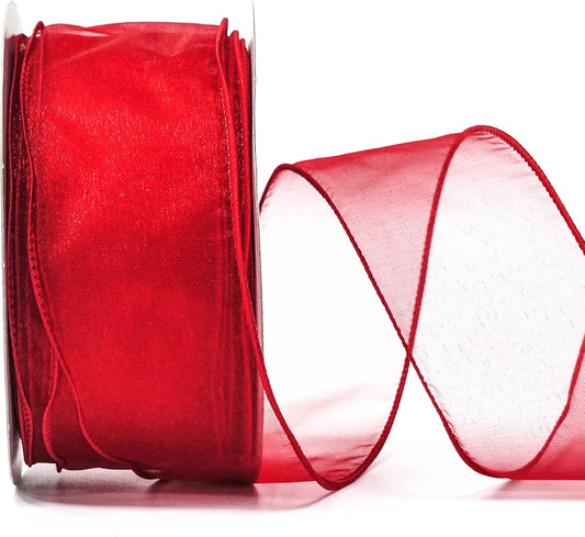 CT CRAFT LLC Sheer Organza Wired Ribbon 2.5" x 50Yards Red for Wedding Chair Bow Flora Bouquet Gift Wrapping Christmas Tree Home Decor Wreath - Crafty Corner