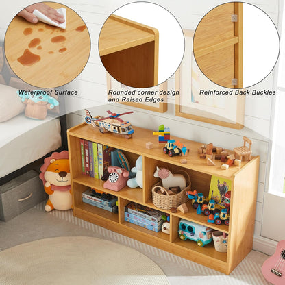 Kids Toy Storage Organizer, 5-Section Storage Cabinet for Organizing Books Toys, Wooden Bookshelf Daycare Furniture for School, Classroom Playroom, Nursery, Kindergarten (Natural)