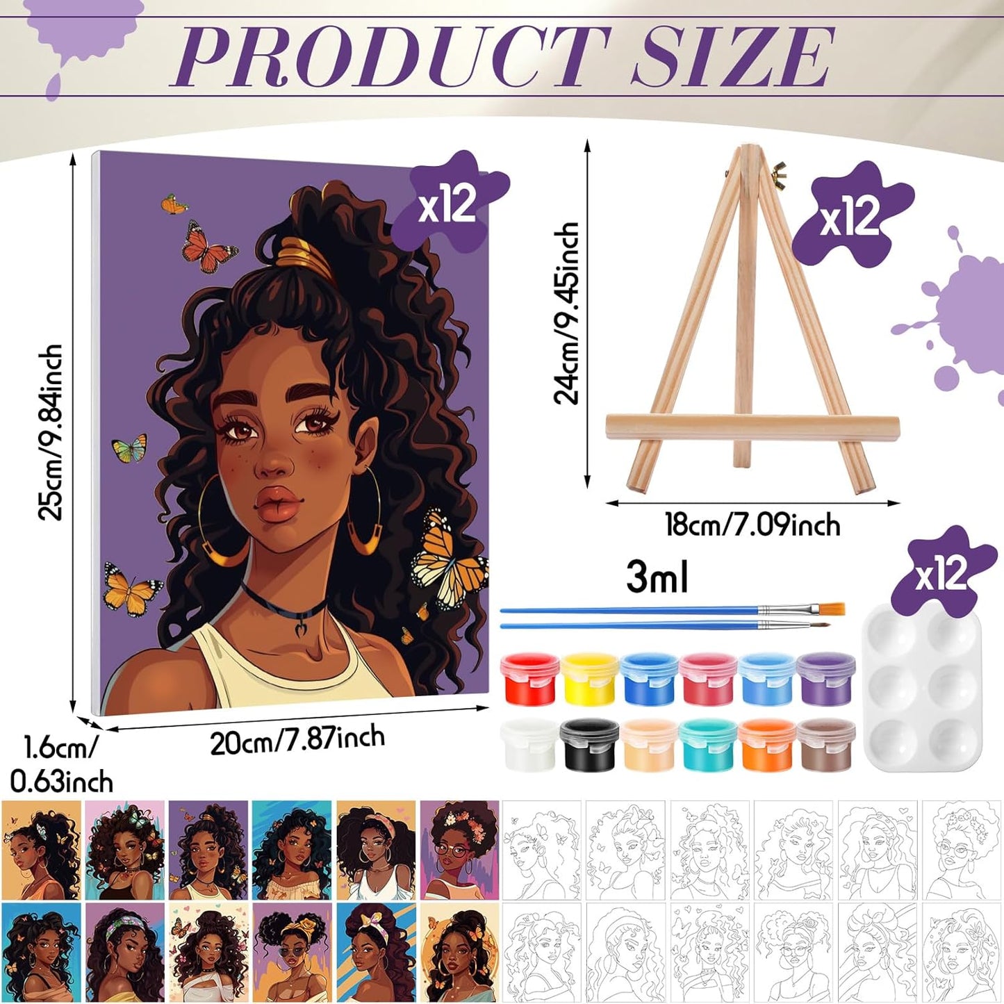 Zhanmai 12 Pack Pre Drawn Canvas for Painting Sip and Paint Kit 8" x 10" Paint Party Set Canvas Painting Pre Printed Canvases for Party Favor DIY Virtual Adult's Date Night(Charming Girl) - Crafty Corner