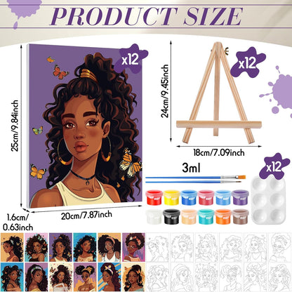Zhanmai 12 Pack Pre Drawn Canvas for Painting Sip and Paint Kit 8" x 10" Paint Party Set Canvas Painting Pre Printed Canvases for Party Favor DIY Virtual Adult's Date Night(Charming Girl) - Crafty Corner