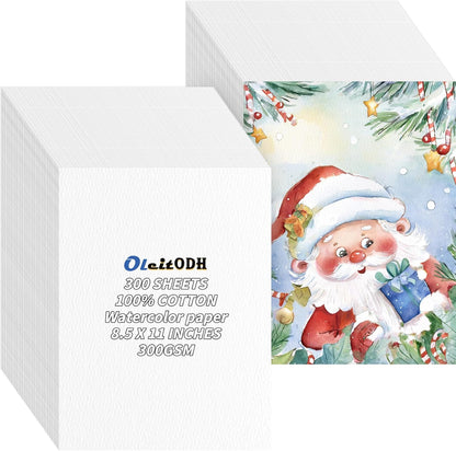 300 Sheets Cotton Watercolor Paper Bulk -140LB/300GSM Art Paper-8.5 x 11 inch Painting & Craft Paper, Finger Paints, Watercolor, Tempera, Drawing, Art Room & Home School Crafts