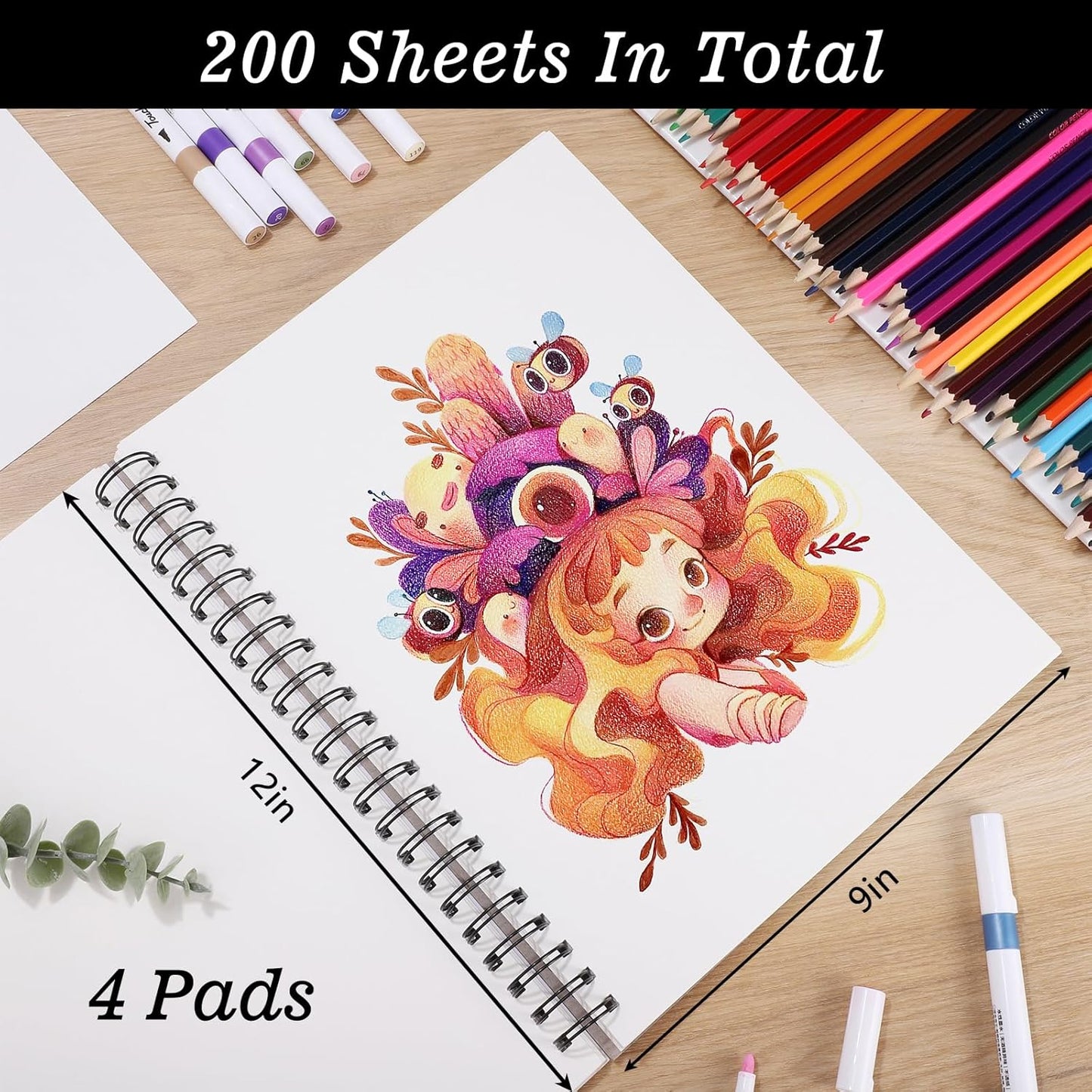 4 Pack Mixed Media Sketchbook, 9x12 inches Drawing Paper Sketch Book, 98lb/160gsm Heavyweight Spiral Bound Sketch Pads, Suitable for Wet and Dry Media, Drawing, Painting, Sketching(200 Sheets) - Crafty Corner