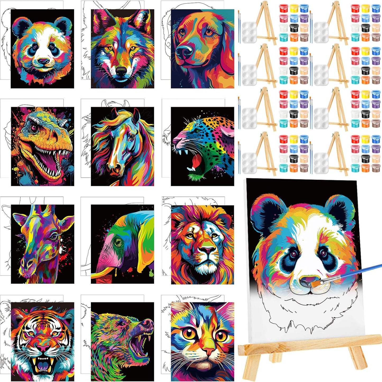 Zhanmai 12 Pack Pre Drawn Canvas for Painting Sip and Paint Kit 8 x 10 Paint Party Set Canvas Painting Pre Printed Canvases for Party Favor DIY Virtual Adult's Date Night(Colorful Animals) - Crafty Corner