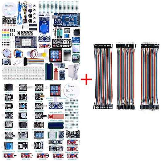 ELEGOO Mega 2560 Project The Most Complete Ultimate Starter Kit and ELEGOO Upgraded 37 in 1 Sensor Modules Kit and ELEGOO 120pcs Multicolored Dupont Wire