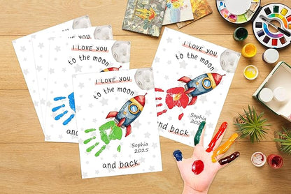 I Love You to the Moon and Back Handprint Art Kit, 10-Pack 8.5x11" DIY Craft Keepsake Cards for Mothers Day, Fathers Day, Grandparents Day, Personalized Fathers Day Birthdays Gifts for Dad Grandpa